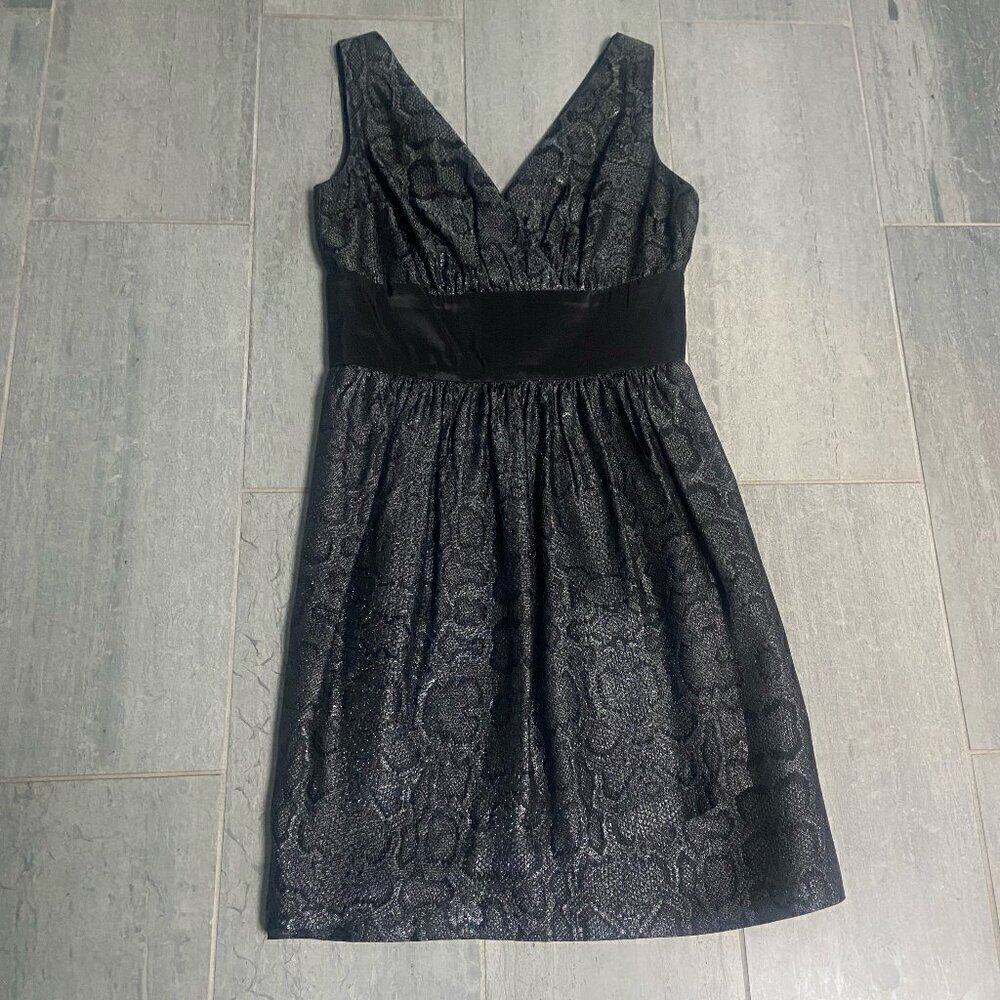 Maria Bianca Nero V-Neck A-Line Mini Dress Shimmery Black Silver Size Small